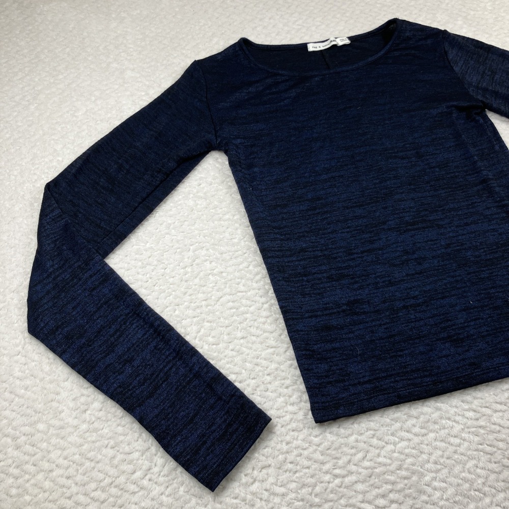 Rag & Bone Long Sleeve Knit Top Navy Blue Small Sheer Elevated Basic Minimalist - Picture 6 of 11